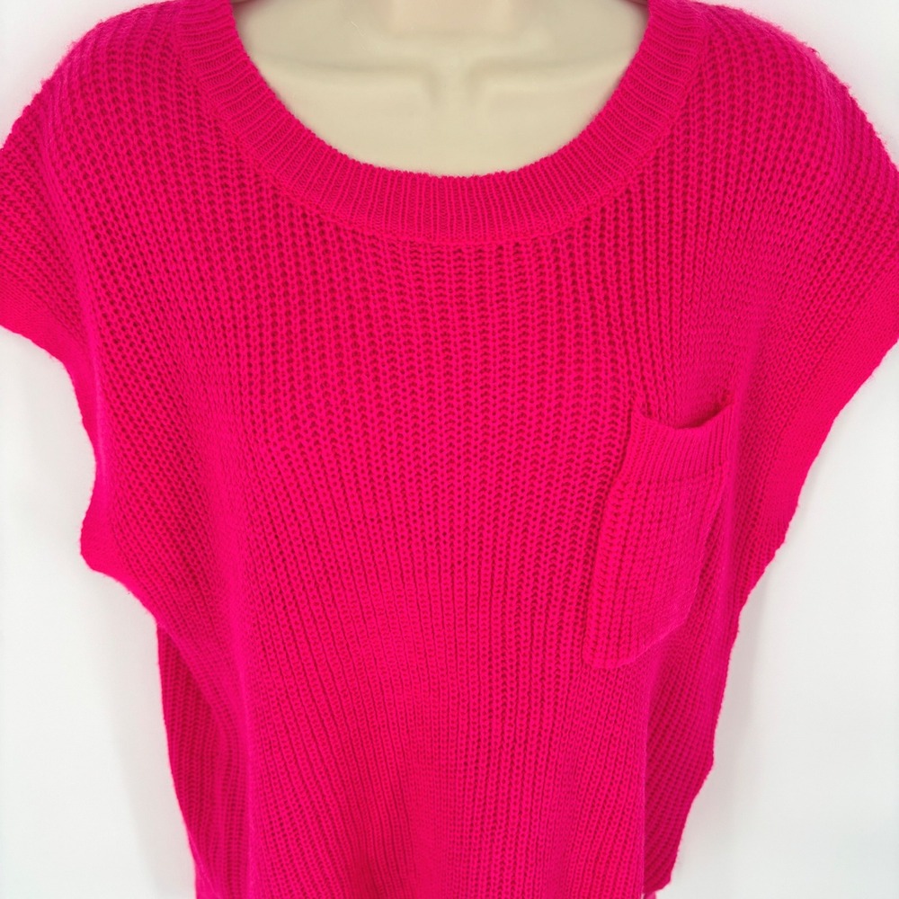 Haptics Holly Harper Hot Pink Knit Sweater Vest Sleeveless Pocket Top Womens M